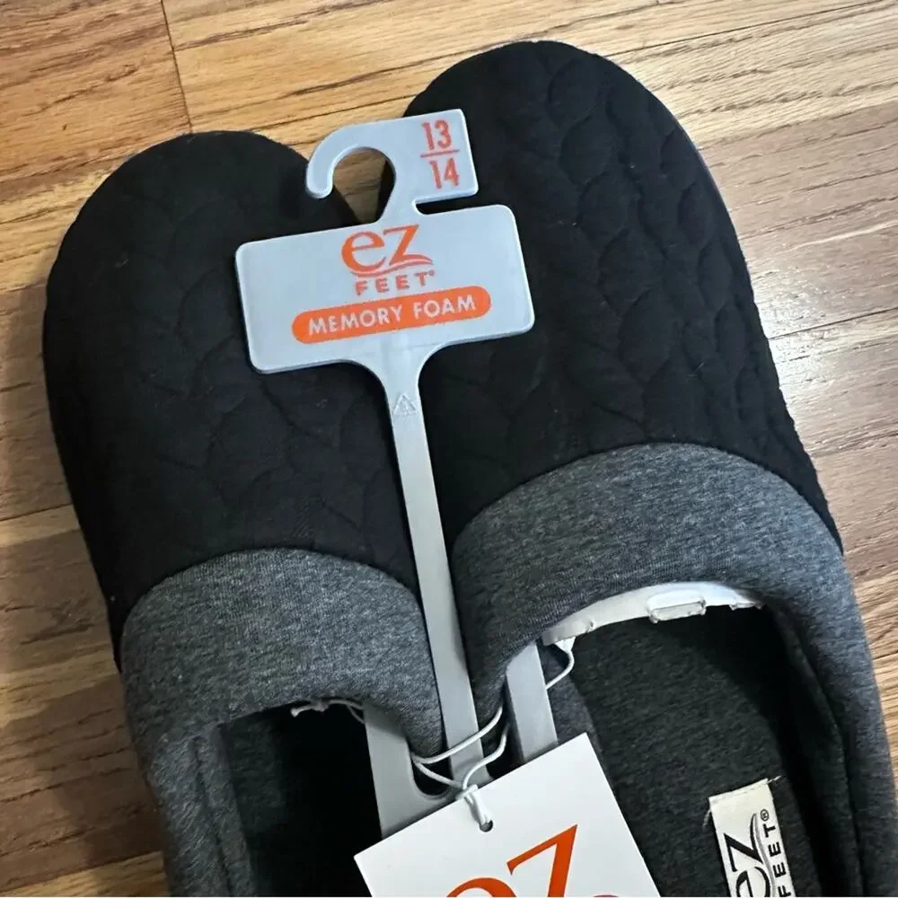 Men’s EZ Feet Memory Foam Slippers, Black and Gray,‎ XXL (13/14)